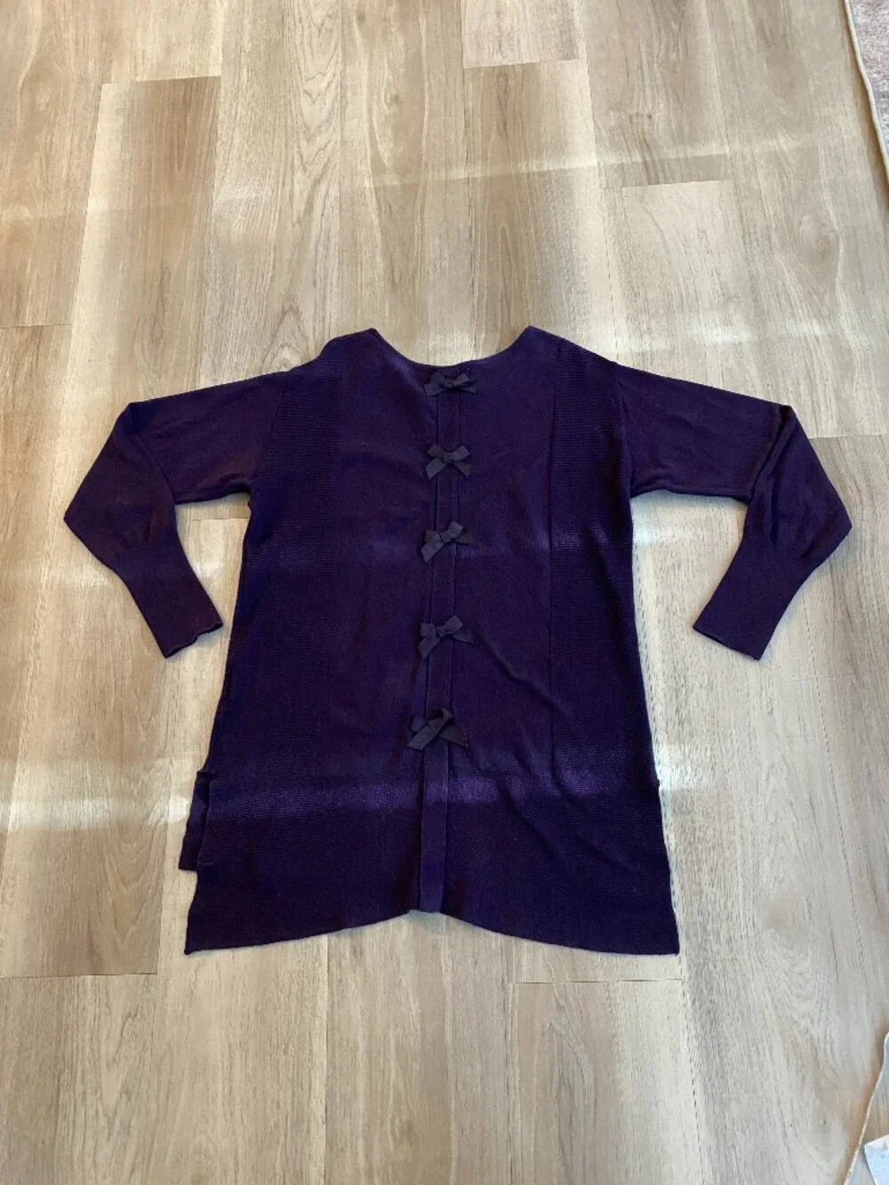 Purple Sweater Bow Back Detail Size L Soft Knit Feminine Peekaboo Bows - Elle